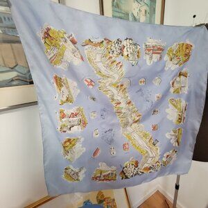 Vintage 100% Silk Scarf with Rhine Wine Country Map Germany